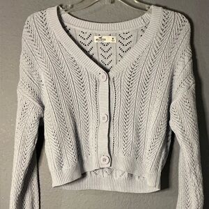 Hollister Pointelle Knitted Cropped Sweater Cardigan Medium  100% Cotton Y2K